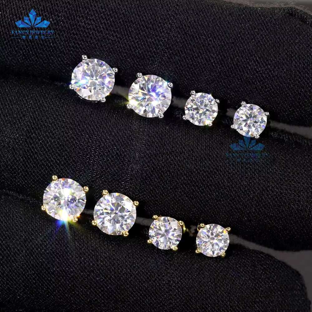 2025 Classic Style Girl Present Gift 5mm 6.5mm 8mm Round Shape Pass Diamond Tester Moissanite Stud Earrings 925 Sterling Silver