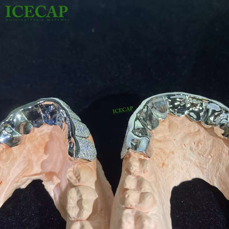 Customizable S925 Silver VVS Moissanite Honeycomb Setting Teeth Grillz 16-20 Hip Hop Iced Jewelry Bustdown Diamond Moissanite