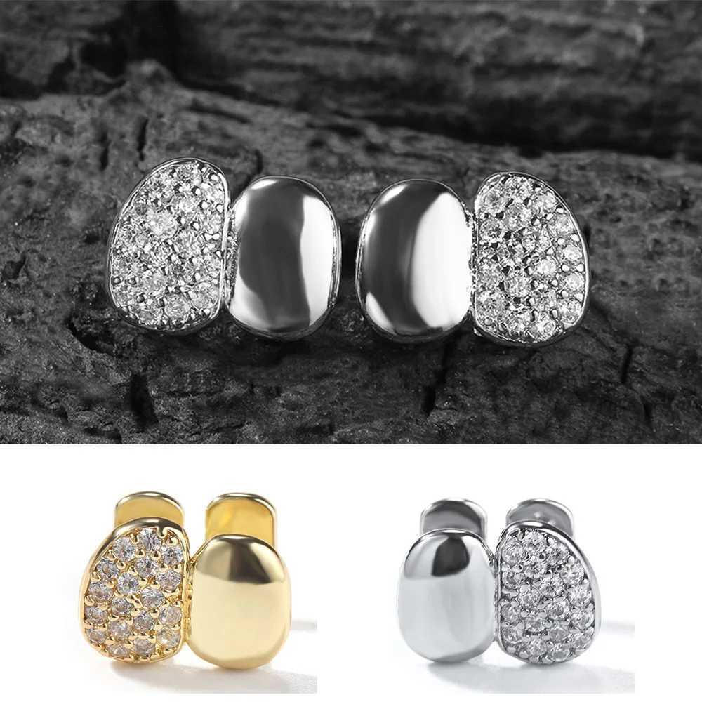 YOUNG X Hip Hop Double Ice CZ Stone Tooth Hat Mens Smooth Cube Zirconia Stone Tooth Grilz Jewelry Gift W250412