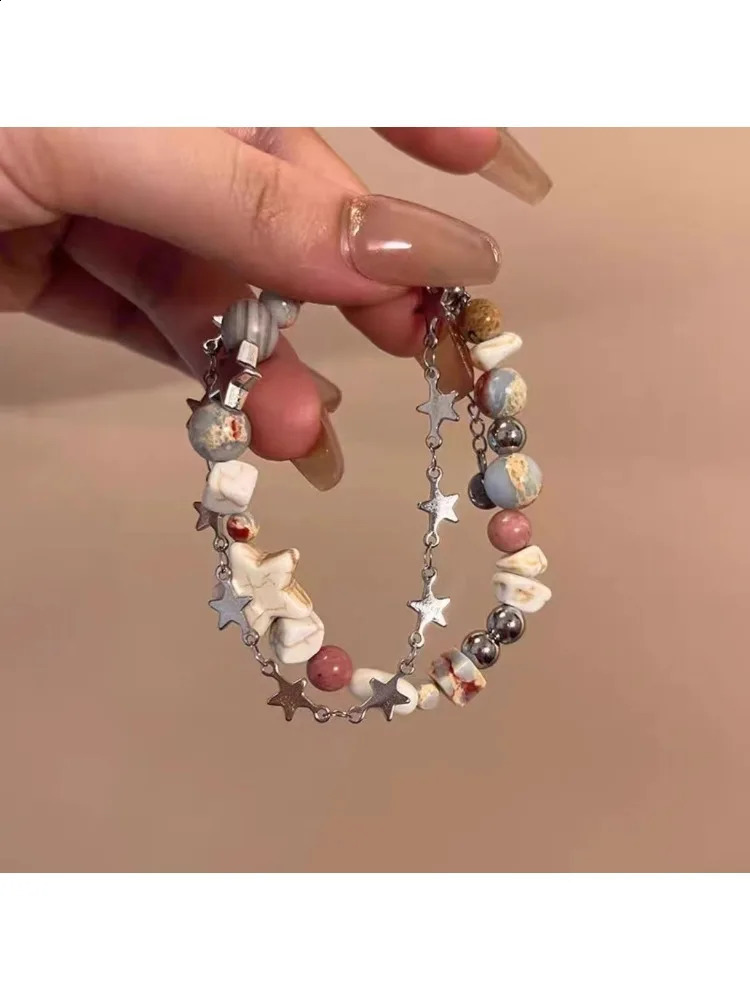 *Natural stone bead pearl double-layer bracelet womens retro bracelet light high-end handicraft 250409