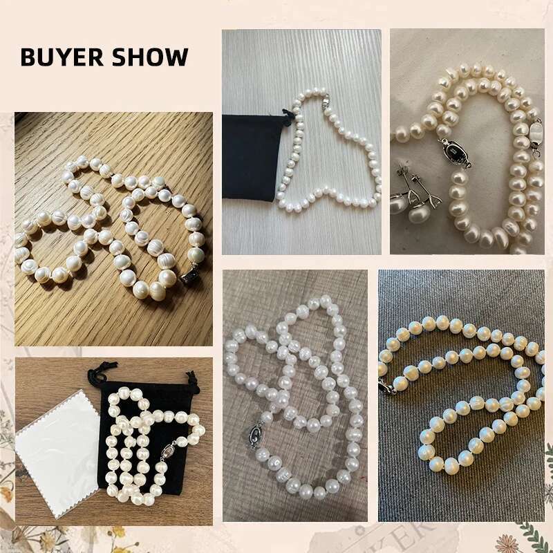 New Hot Real White Freshwater Cultured Necklaces for Women Girl Gift, Sterg Sier Women's Baroque Pearl Necklace