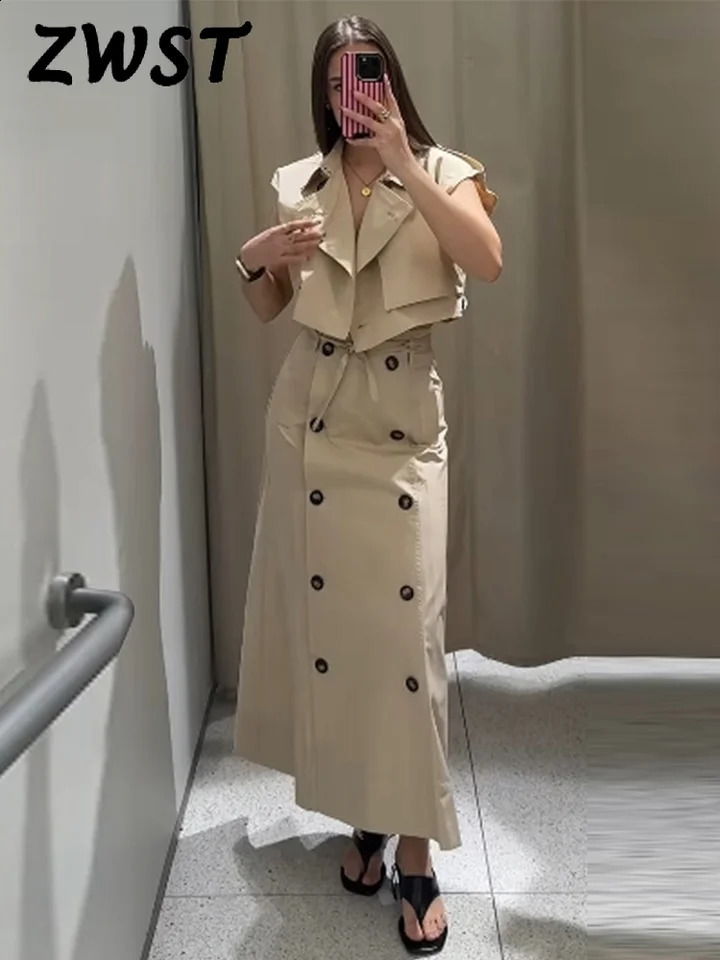 Elegant Womens Lace Up Top Skirts Suits Button Short Sleeve Turn-Down Collar Ladies Suit 2025 Summer Fashion 2 Pieces Set Women 250411