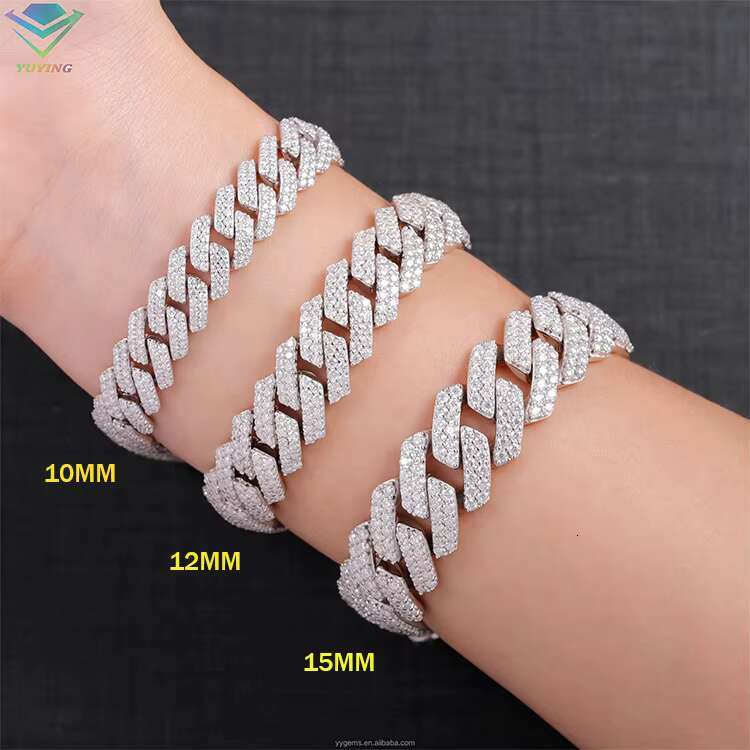 RTS Hip Hop Bracelets Heavy Silver 18k Gold Plated Necklace VVS Moissanite Diamond Cuban Bracelet for Men