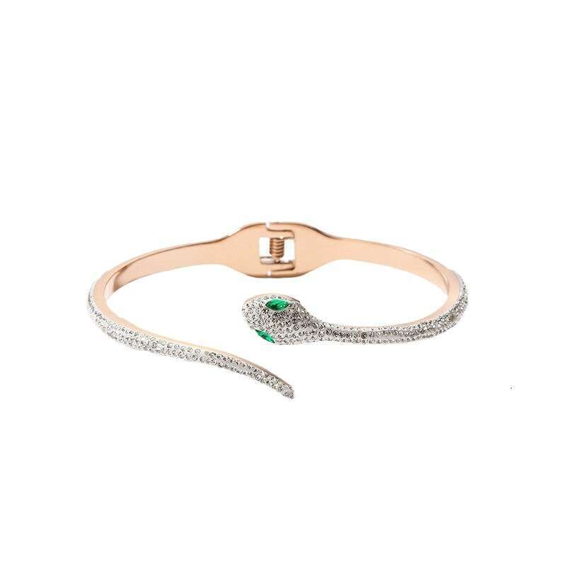 Snake-Shaped Copper Bangle 18K Gold Plated Non-Fading Luxury Bracelet with Inlaid Zircon - Fashionable Personalized Jewelry Z260313