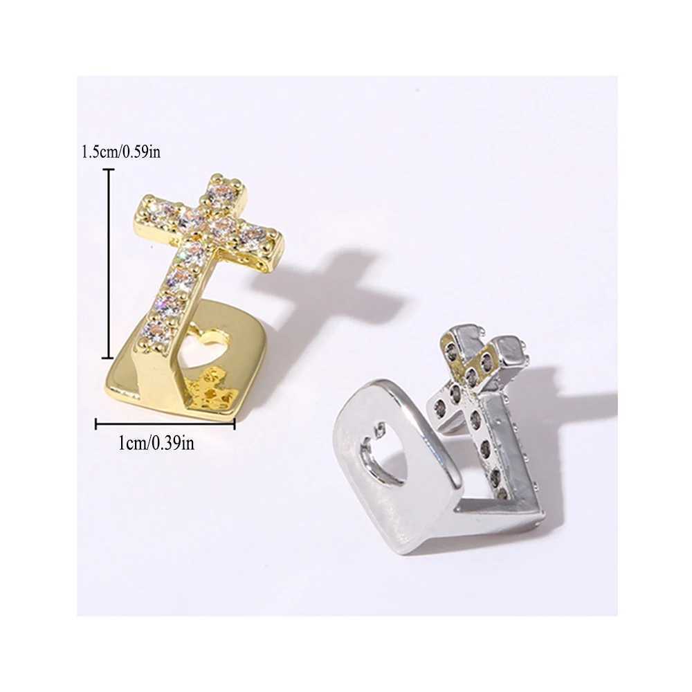 Hip hop glitter copper cross stone teeth Grilz cubic zircon hat mens jewelry Unsiex top charm grill W250412