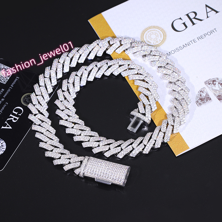Yu Ying Jewelry Solid Silver Pass Diamond Tester VVS Moissanite Chian 2Rows 15mm Wide Men Cuban Link Chain