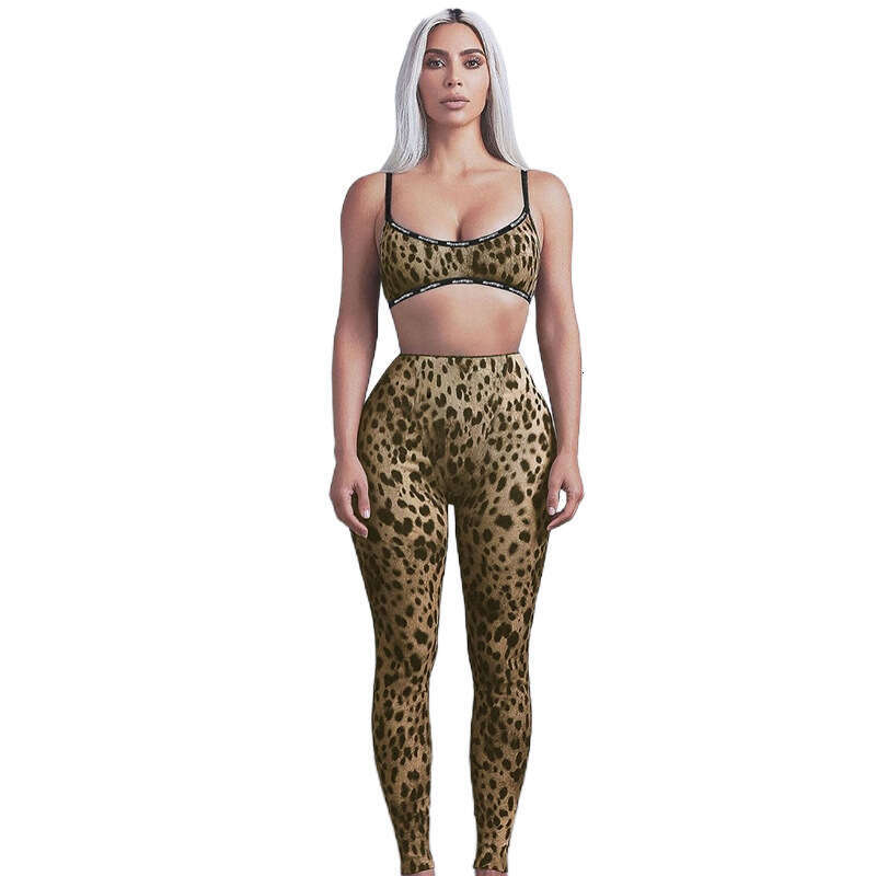Women's Wear Spring New Women's Spicy Girl Leopard Pattern Sexy High Waist Tight Pants Two Piece Set