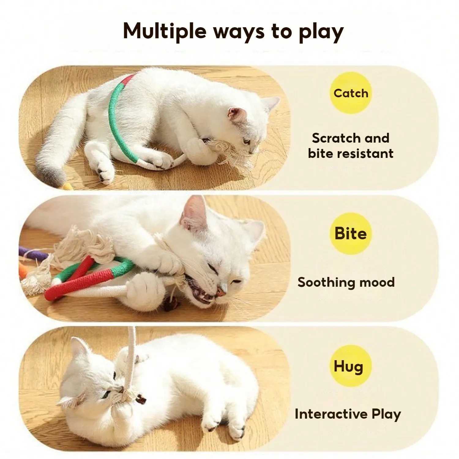 Cotton rope toy 27.55-inch colored blocked cotton rope toy safe cat toy for chewing teeth used for boredom and stimulation Y250412