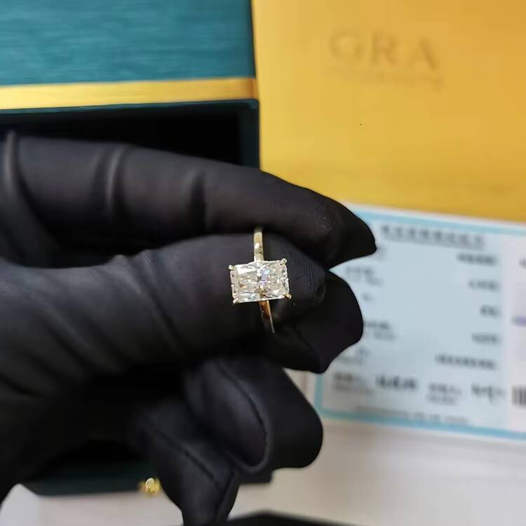 Custom Handmade 14K Solid Gold 3CT Radiant Ice Crushed Cut D Moissanite Engagement Ring Jewelry Findings