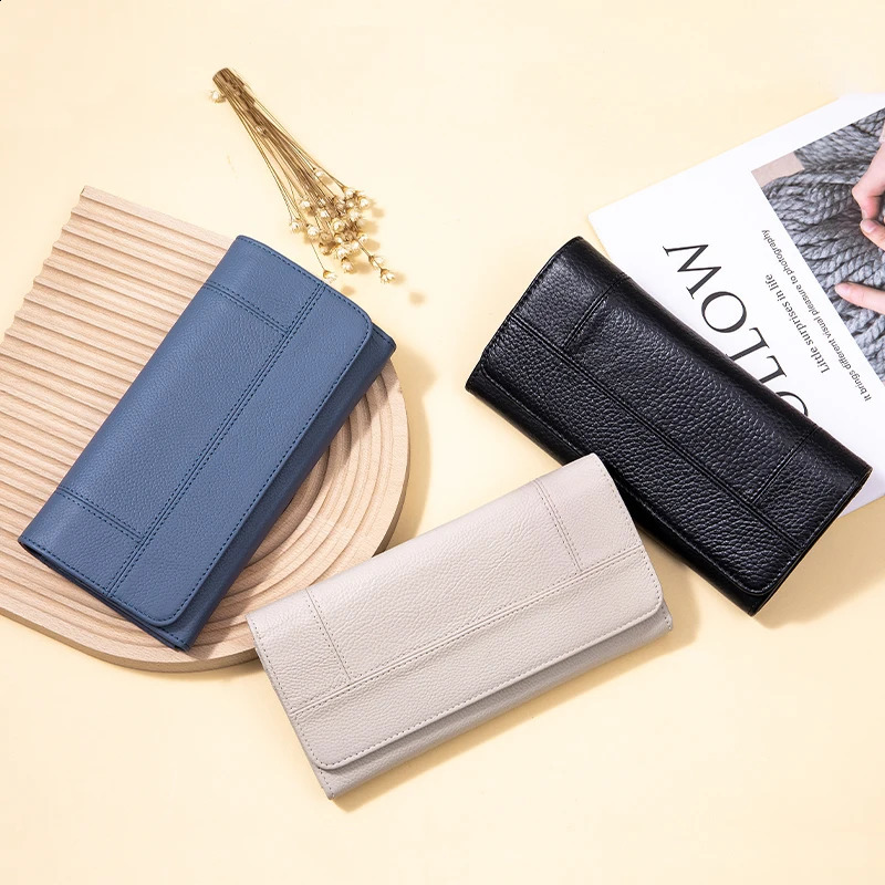 Fashionable large capacity female credit card holder wallet made of genuine leather female RFID blocking long wallet 250411