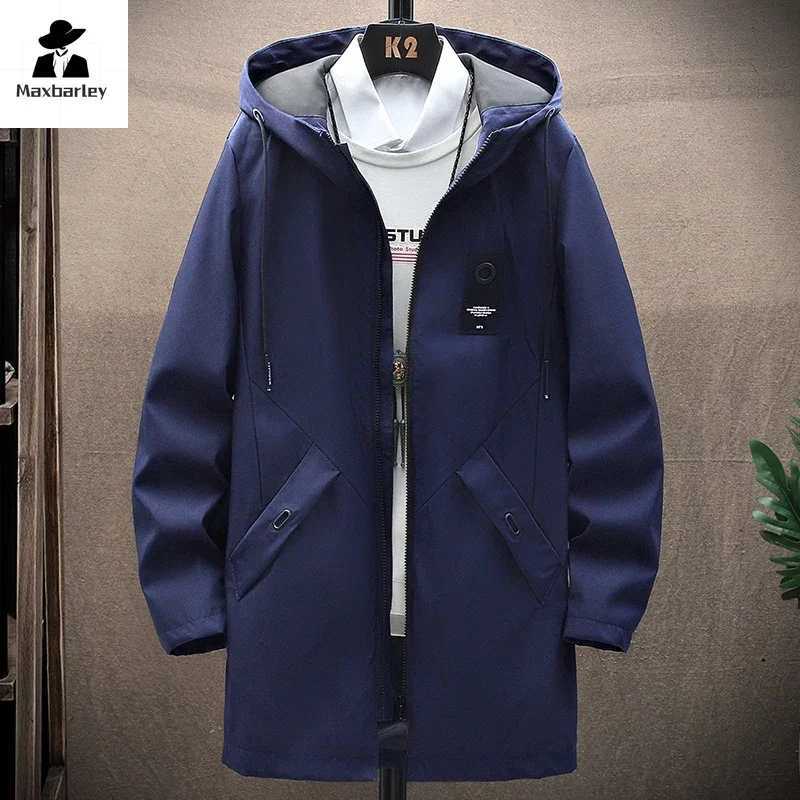 New Mens Casual Long Jackets Coats Hooded Streetwear Hip Hop Windbreaker Outwear Jacket Men Spring Autumn Mens Clothing 2024T251112