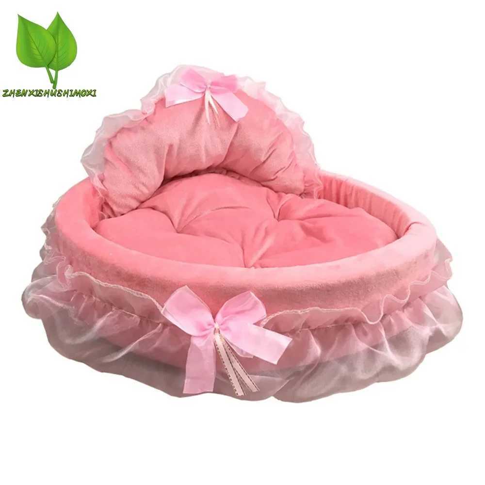 3D dreamy bow lace pet bed dog romantic detachable oval princess pet bed dog soft sofa nest pet wedding furniture 1 piece X250412