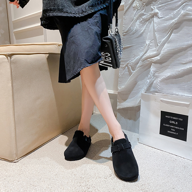 TEEMAZZI designer shoes genuine leather cork sole high quality casual shoes versatile velvet warm cotton slippers for men and woman size 35-46 black g