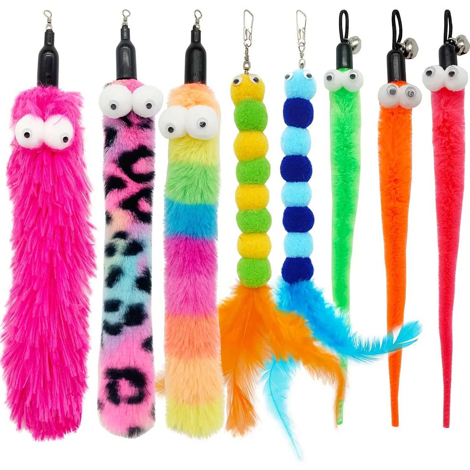 9 cat stick toys cat feather toys interactive cat toys worms for indoor cats Y250412