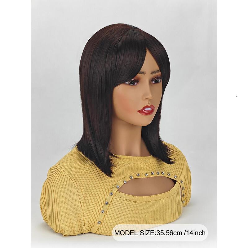 Medium-length straight hair fully hined 14 inches heat-resistant fiber high temperature silk dyeable and permable bangs synthetic wig Short Bob for en