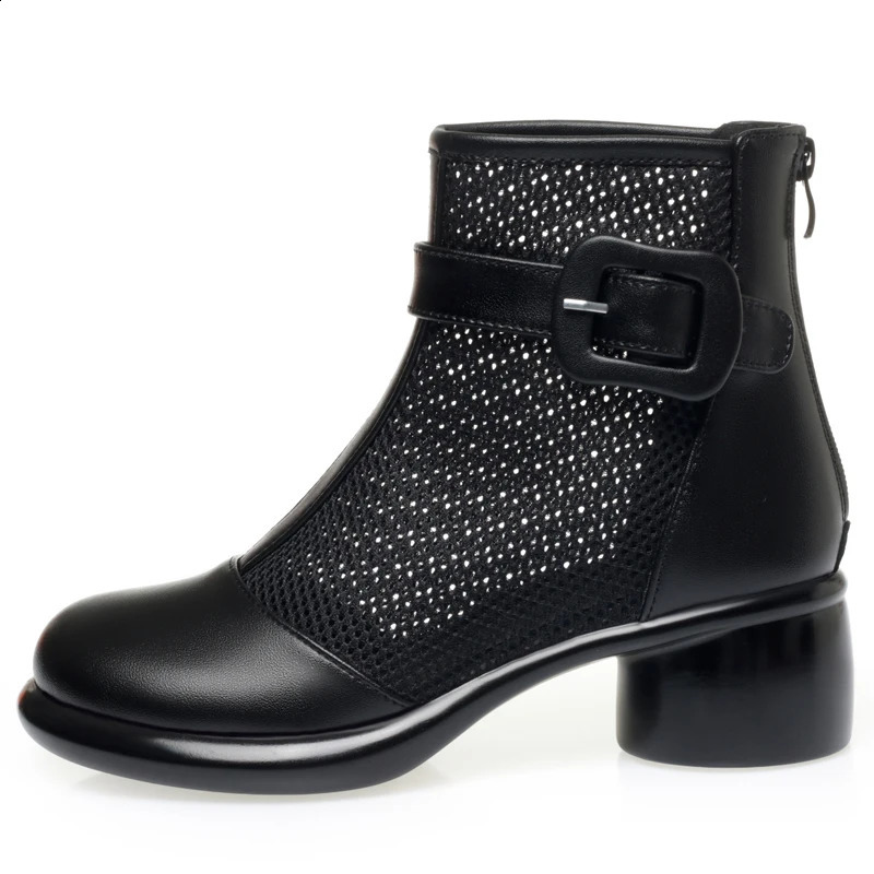 AIYUQI 2025 summer mesh womens boots Breathable hollow women sandals Thick heel comfortable mesh hole female shoes 250411