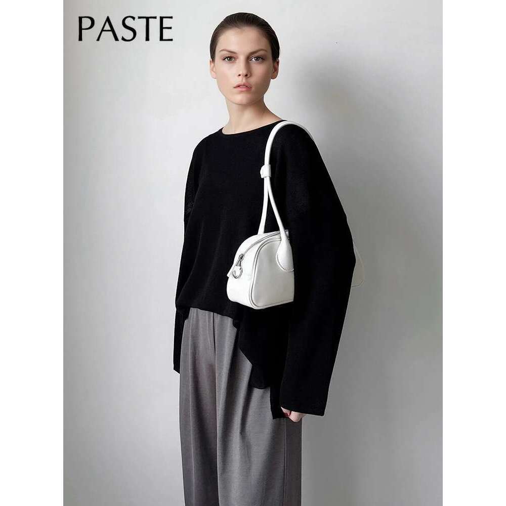 Ins Popular Long Handle Design Bowg Boston Tote White Sier Color Women Armpit Shoulder Bag Cow Leather Handbag