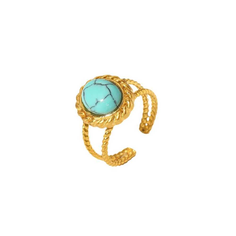 Titanium steel with turquoise ring 18K gold-plated stainless steel non discolored finger jewelry suitable for wholesale for womenXJ250412