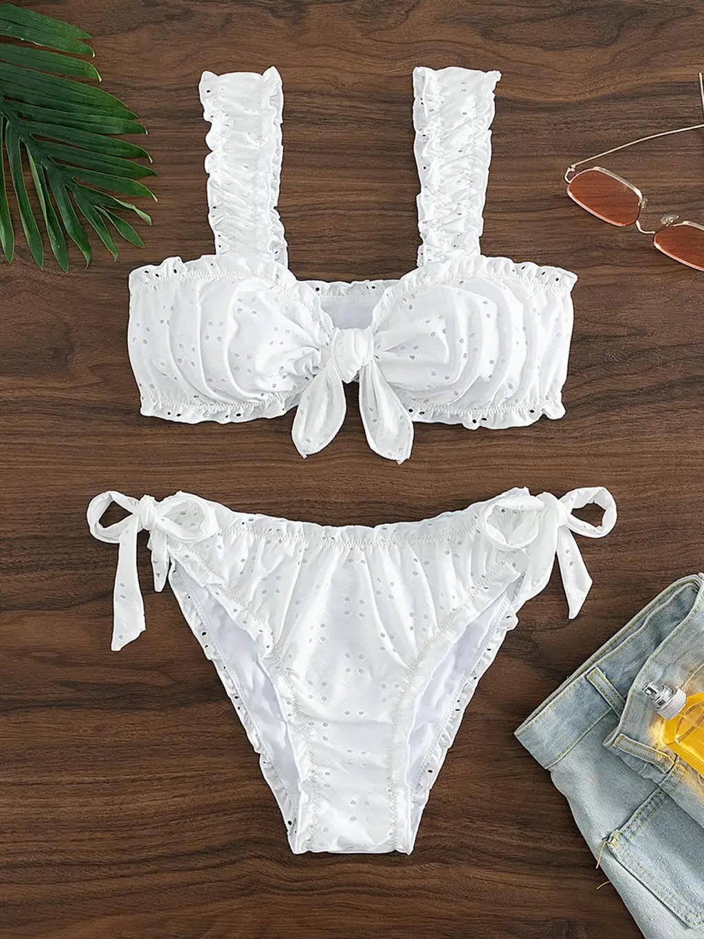 Schiffy Knot Front Tie Side Bikinis 2025 White Swimsuit Women Swimwear Female Sexy Bathers Bathing Swimming Swim Suit Beachwear 250411