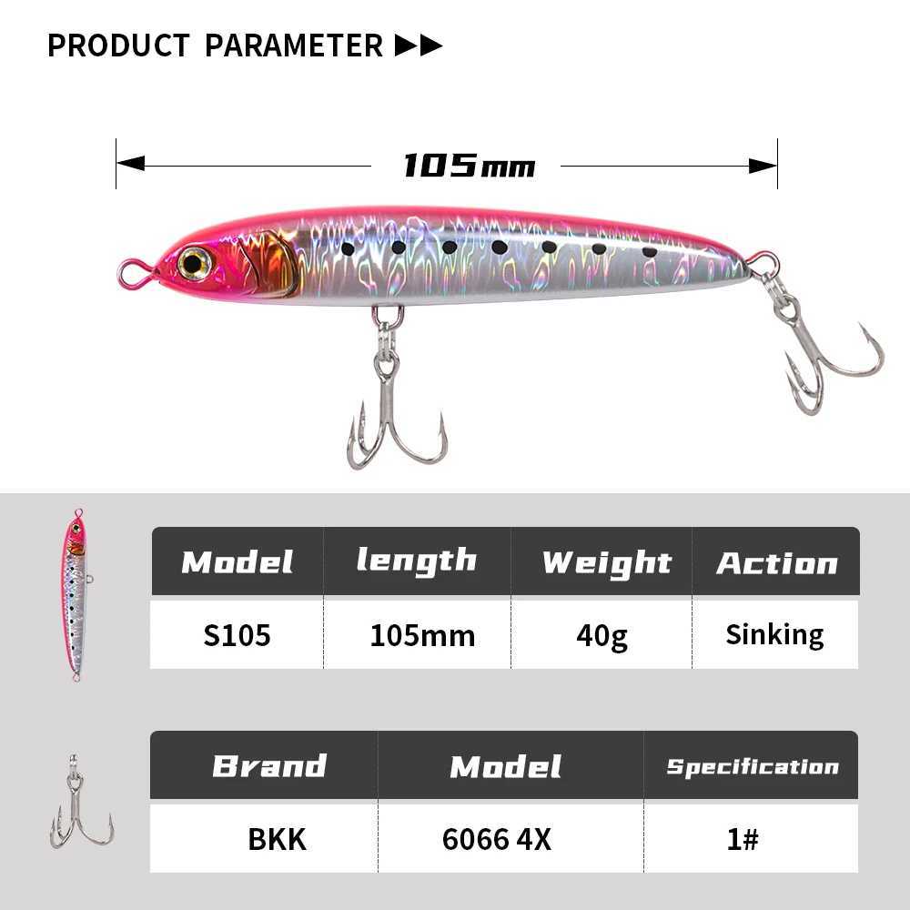 JIGGING PRO 105mm 40g Sinking Pencil Lure Saltwater Shore Casting Fishing Lure Kingfish Tuna Amberjack Z250411