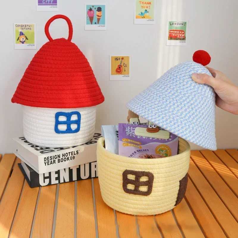 Cute covered small house with cotton thread storage basket he miscellaneous storage box desktop coffee table storage basket Y251112