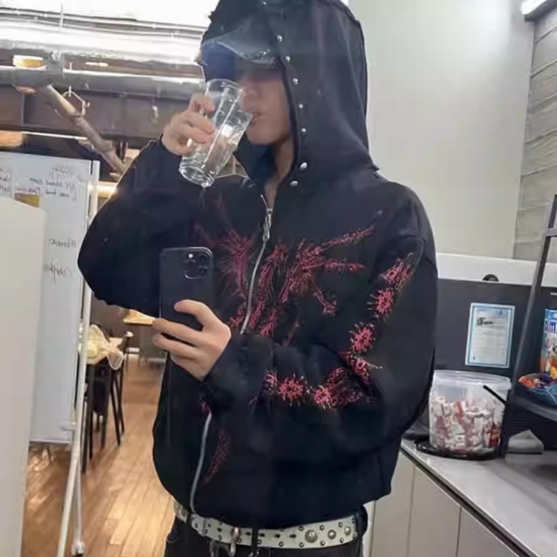 Black White Print Men's Plus Size Hoodies & Sweatshirts 26ss