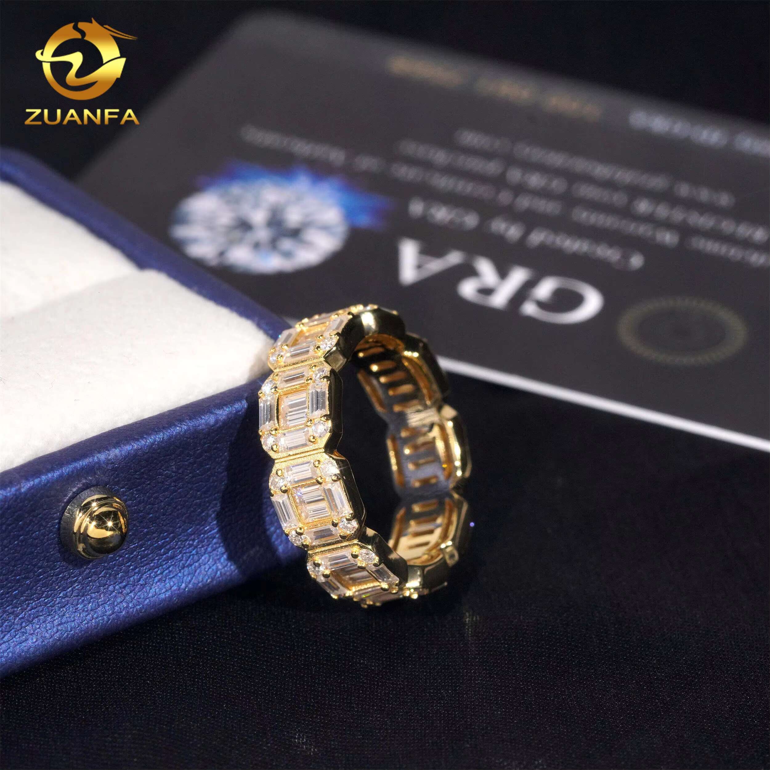 Custom baguette Diamond Vvs Moissanite Rings Fine Hip Hop Iced Out Diamond Jewelry Ring