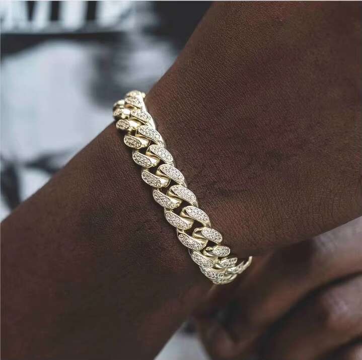 Yu Ying Hip Hop Jewelry 10MM Wide 2Rows 925 Silver Plated Gold Pass Diamond Tester Moissanite Diamond Cuban Chain Bracelet
