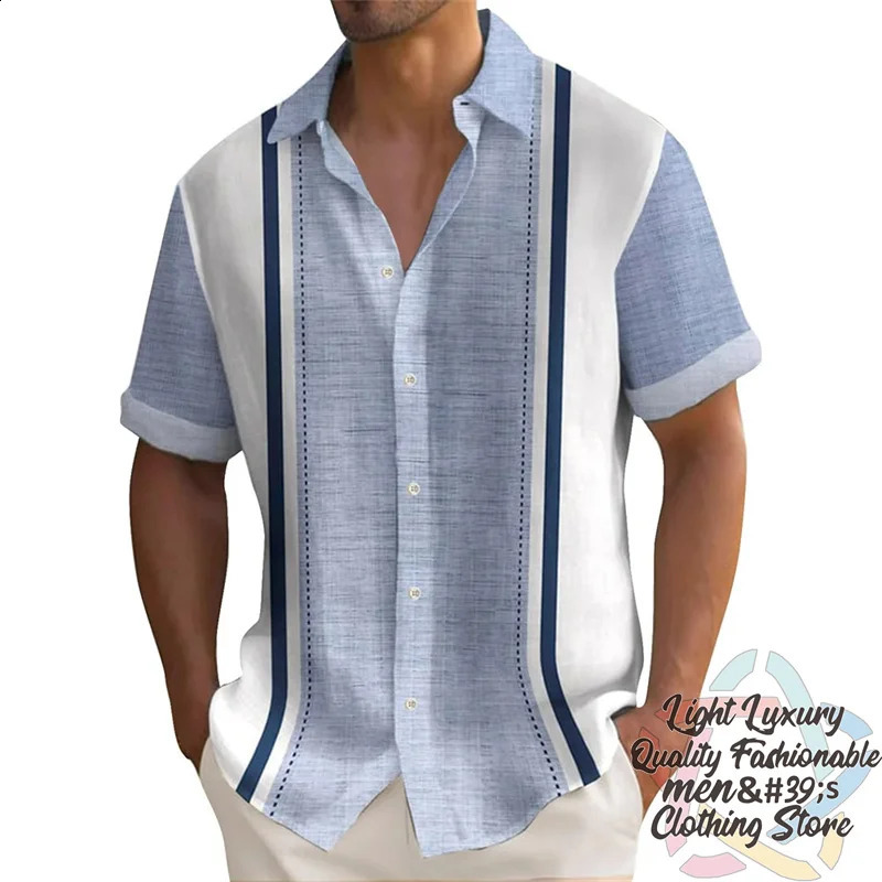 Mens shirts Summer striped linen print shirts Casual short-sleeved button Hawaiian shirts Oversized mens tops outfit collar 250411