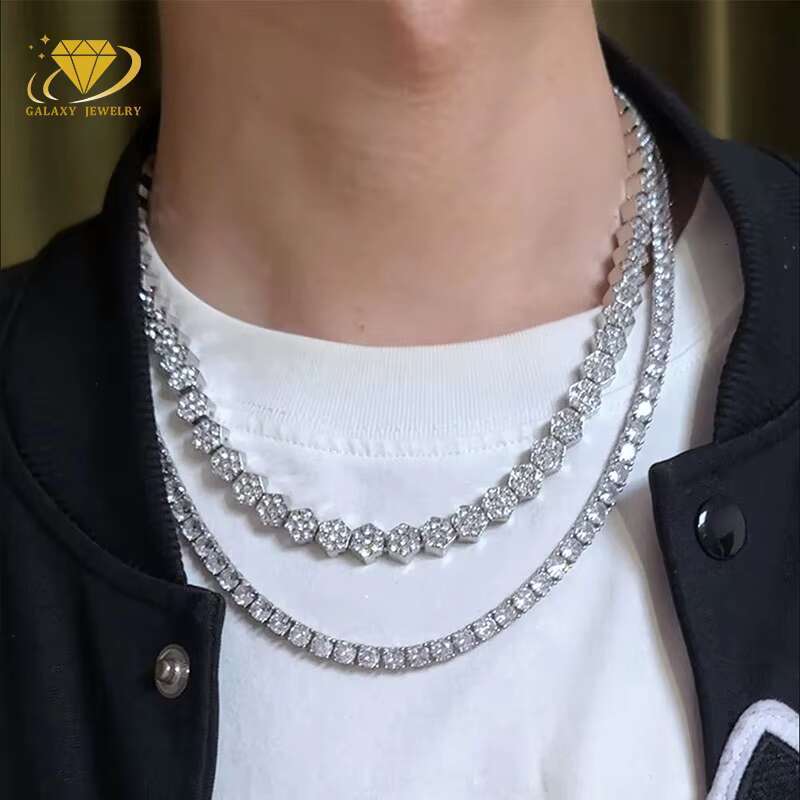 925 Silver 8mm Moissanite Tennis Chain Jewelry Diamond Necklace Bracelet Iced Out Chain Hexagon Flower Tennis Chain Necklace
