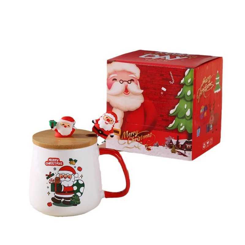 Christmas Cute Christmas gift with lid high appearance level Santa Claus reindeer ceramic gift box cup Y251112