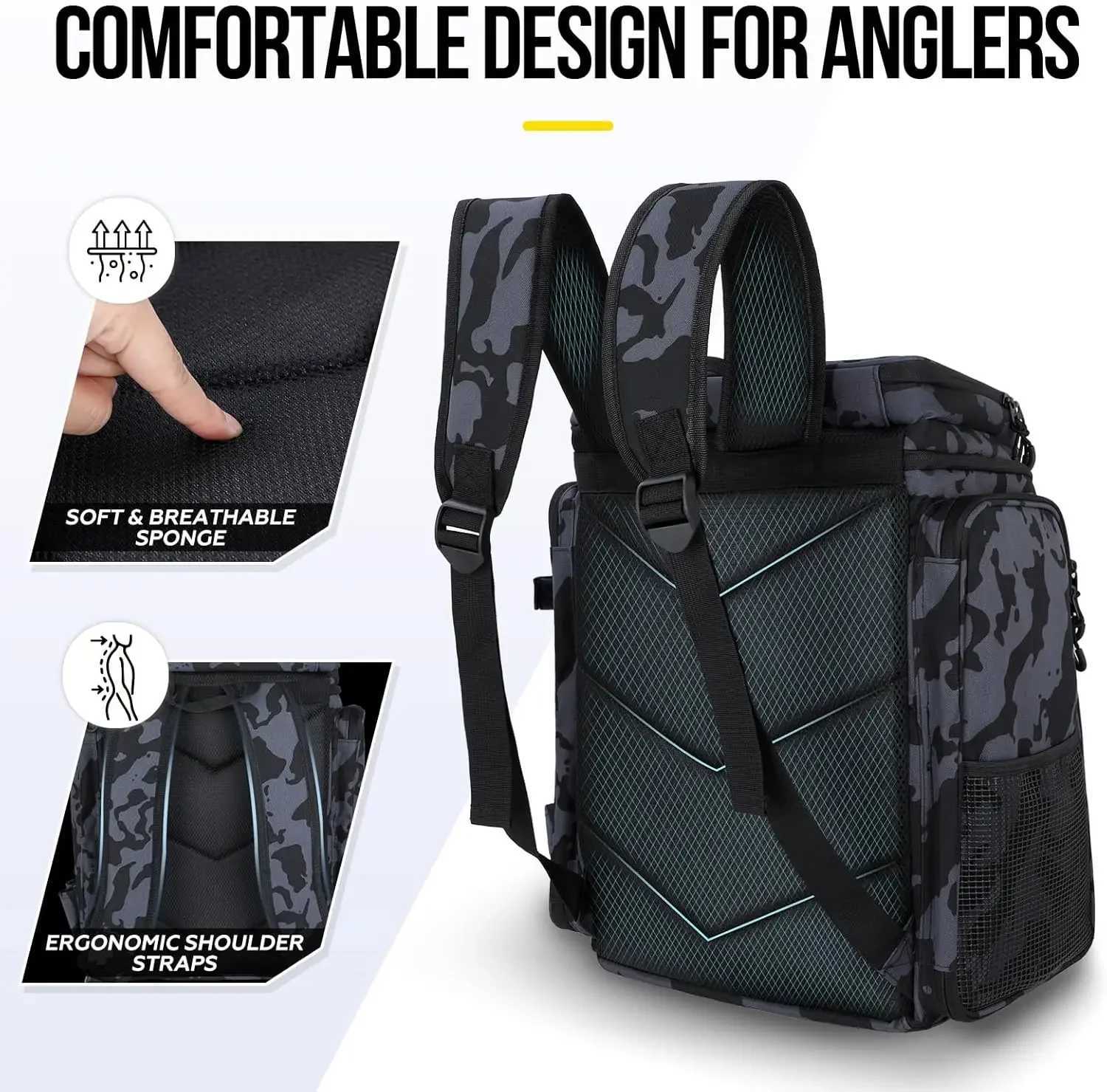 Fishing Backpack with Rod Holders Large Fishing Tackle Bag Store Fishing Gear Water-Resistant Lure Organizer Storage Bagpack Z250411