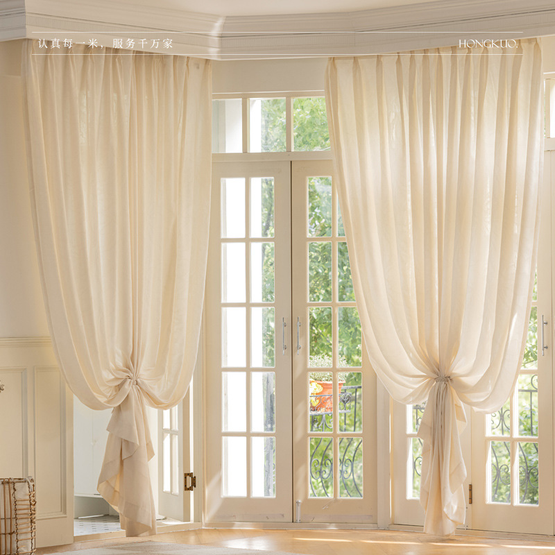 T0390 Wanfeng yarn cream color three-dimensional jacquard relief yarn light-transmitting and impermeable large leaf texture living room balcony window