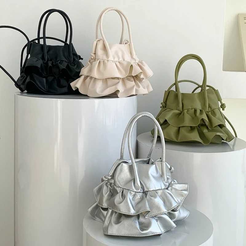 Simple Korean handbag with pleated texture PU bucket bag single cross body bagXJ250412