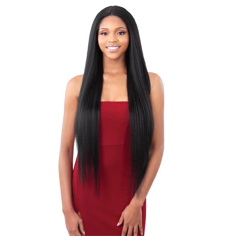 36 Inch Length Yaki Straight Front Synthetic Middle Parting HD Clear Glueless Lace Heat Resistant Fiber Pre-Plucked Haire with Baby Hair Wig for Women