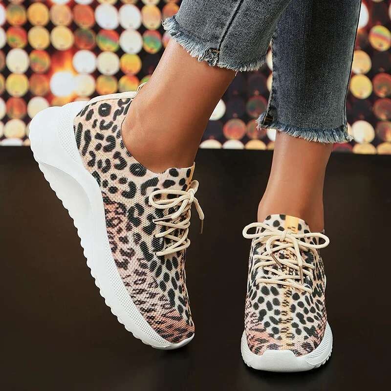 2025 Summer New Leopard Knitted Women's Casual Shoes Designer Fashion Casual Sports Shoes