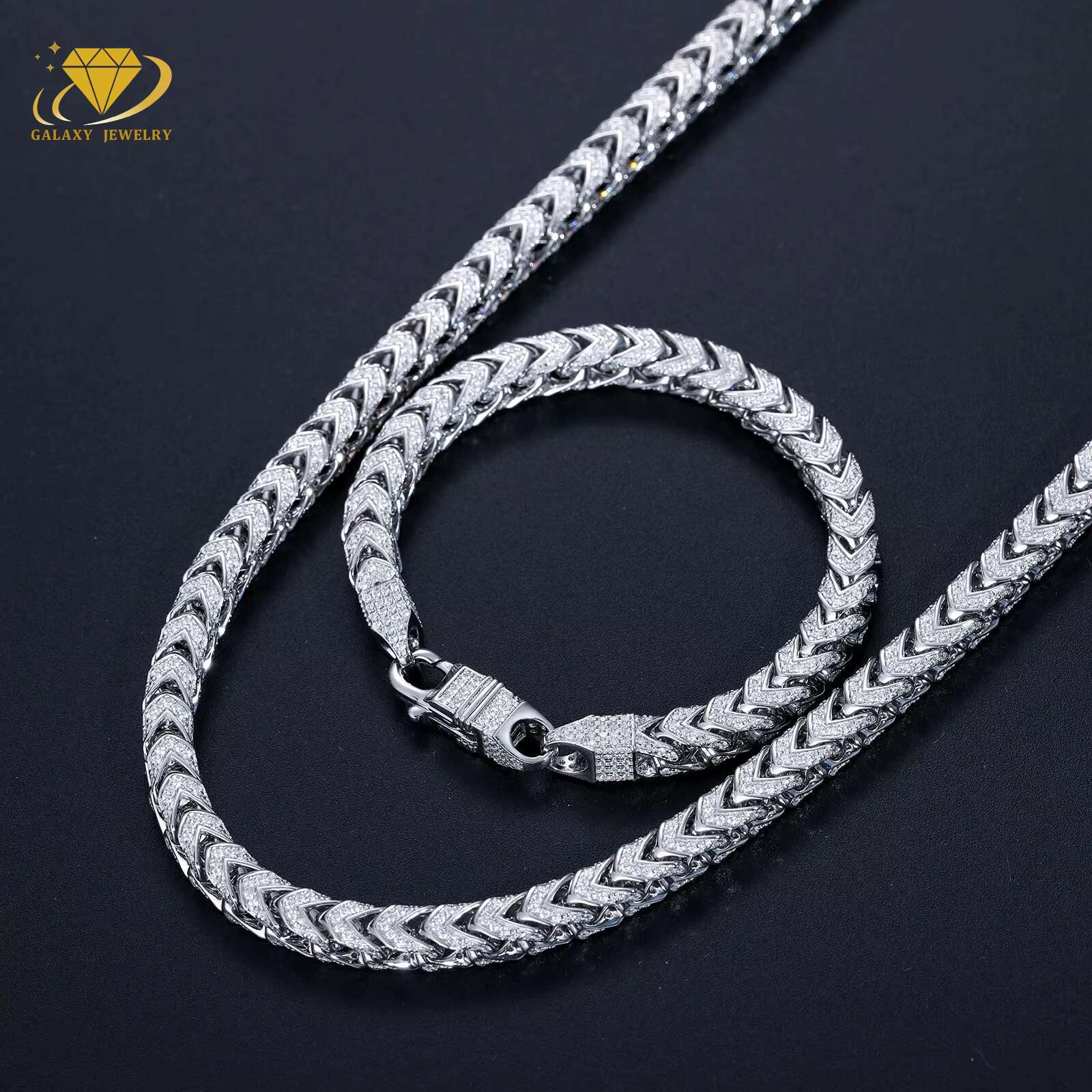 Fashion Jewelry 925 Soild Silver Micro Paving D Vvs Moissanite Iced Out Diamonds 6mm Thick Franco Chain Cuban Link