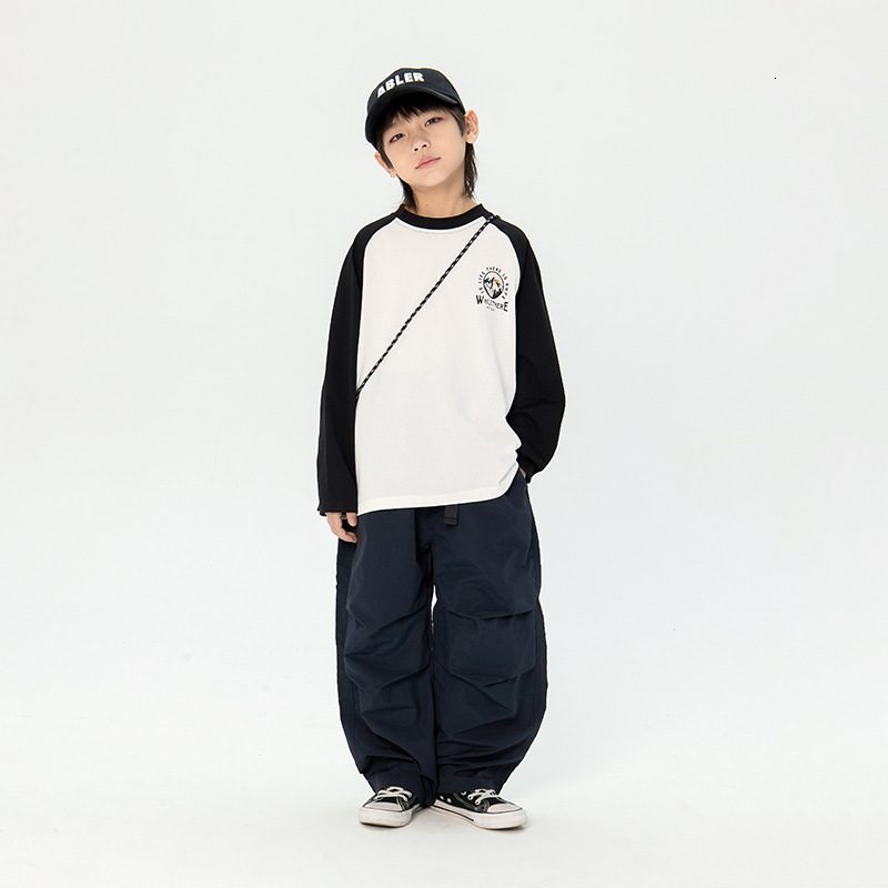 Ddmyshoesvip Boys Spring New Style Shoulder Long Sleeve T Shirt Casual Middle And Small Children S Handsome Top TEE Trendy
