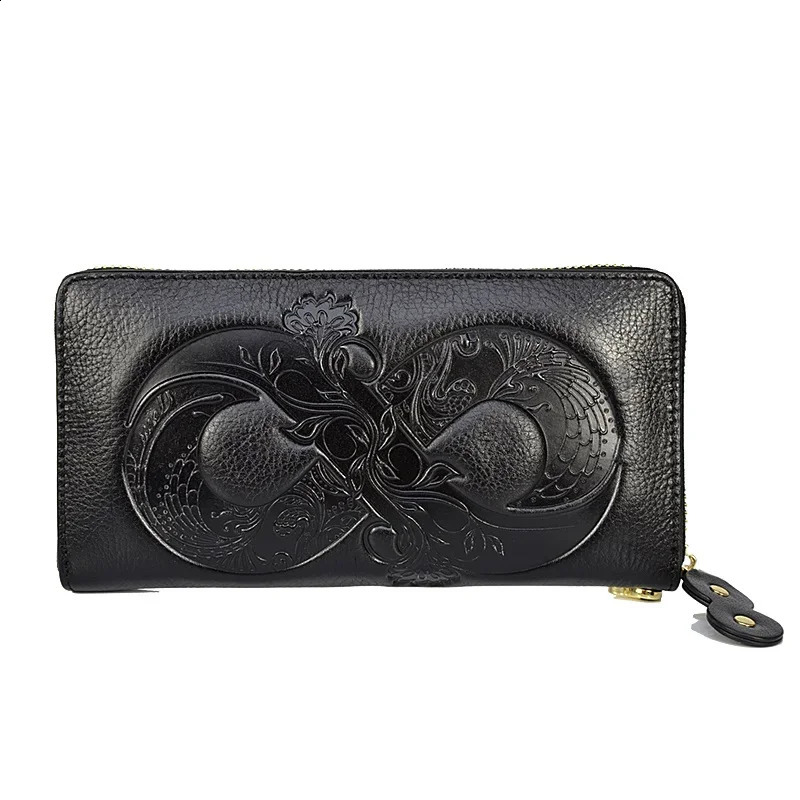 Big leather wallet bag long lucky real cow leather wallet womens one layer cow hidden card clip phone clutch 250411
