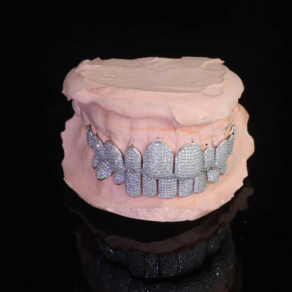 Hip Hop custom 8 pairs of 8 teeth deep Perm cutting VVS Moissanite Grillz ice out 925 sterling silver white gold Grillz W250412