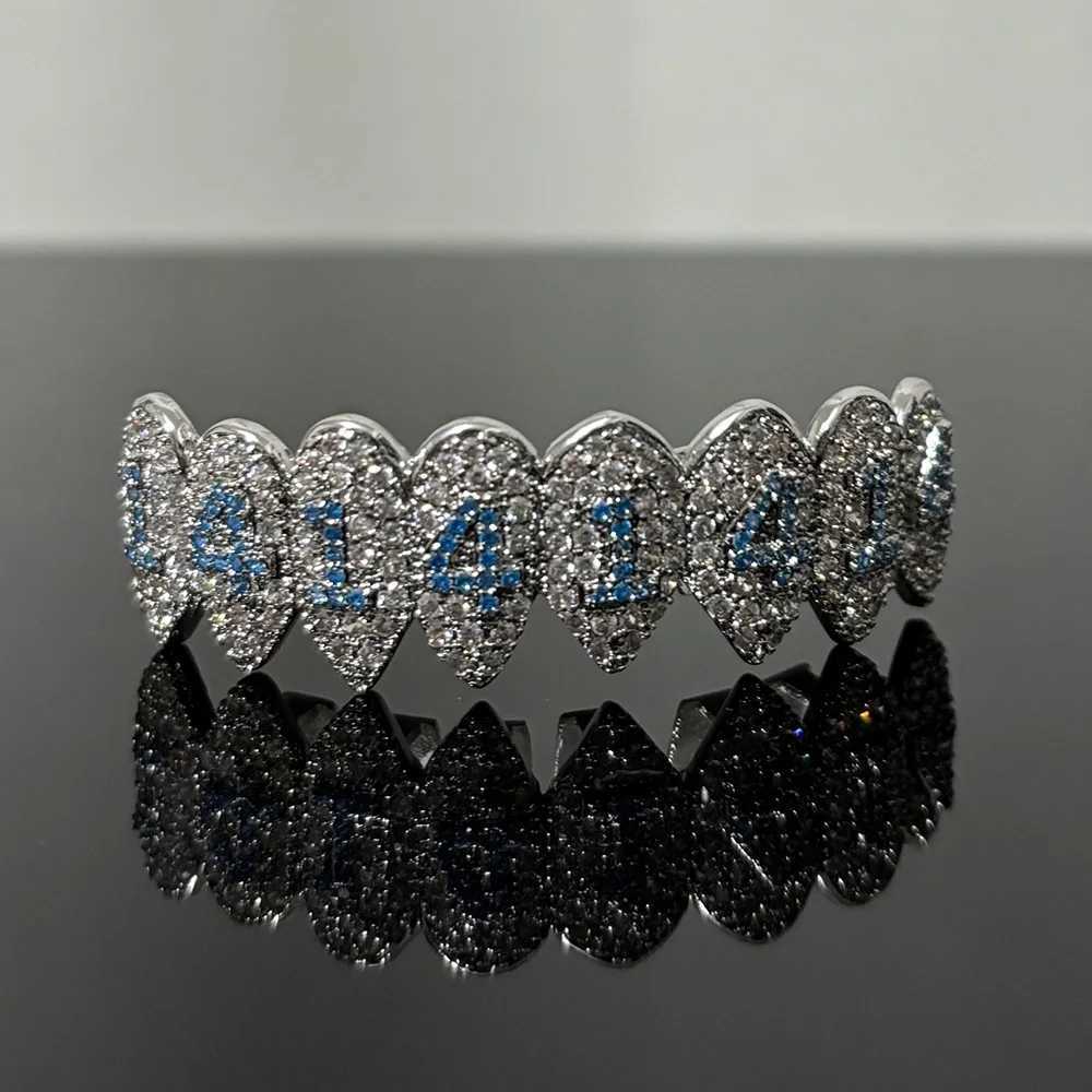 YONGX Top and Bottom Iced CZ Stone Tooth Cap Suitable for Women Men Dental Grills Blue Zirconia Grills Jewelry Dough W250412