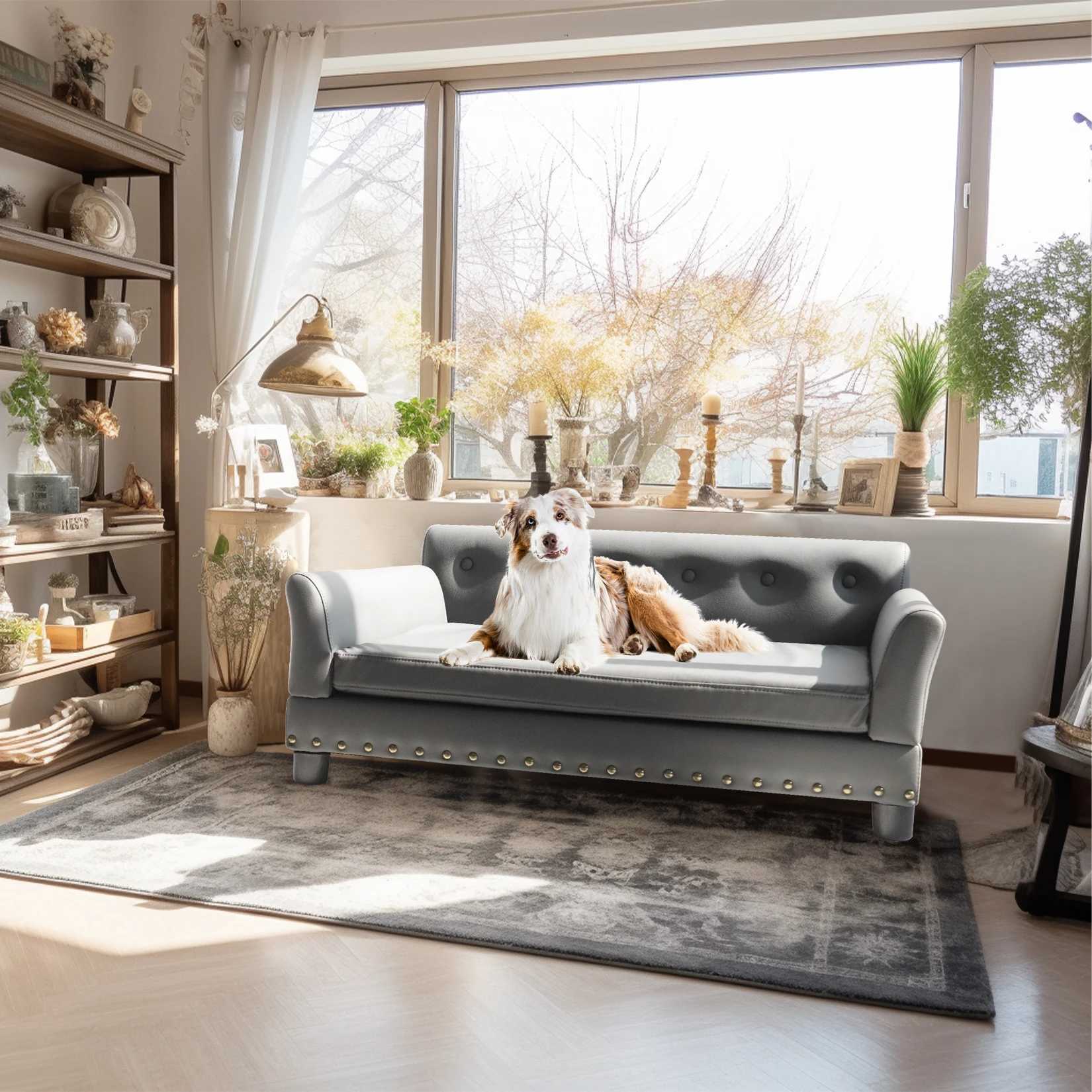 Elevator dog bed sofa cushion with ultra-fine fiber leather cover used for large pets to peek into the lounge chair with detachable cushion X250412