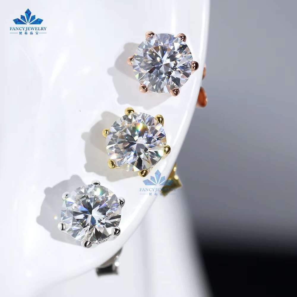 2025 Classic Style Girl Present Gift 5mm 6.5mm 8mm Round Shape Pass Diamond Tester Moissanite Stud Earrings 925 Sterling Silver