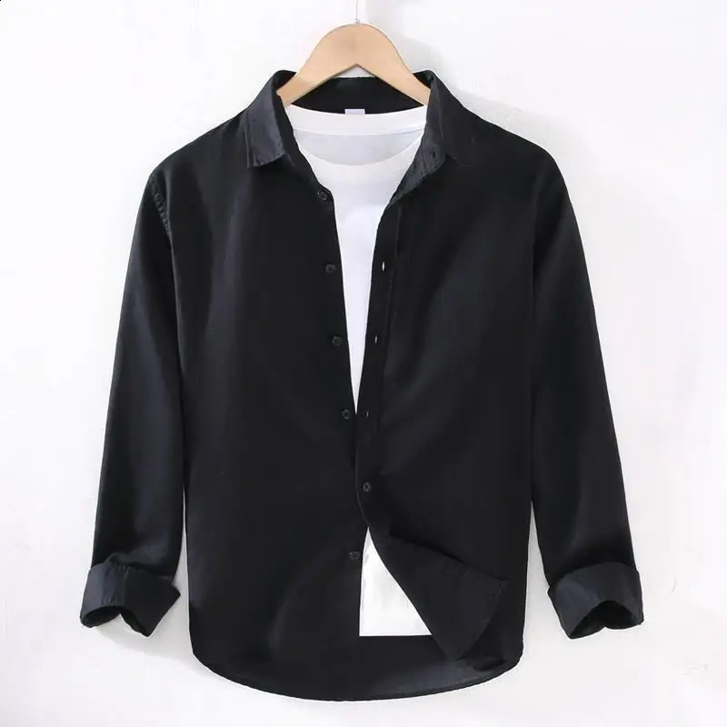 Linear Long-sleeved Mens Japanese Casual Loose Cotton Linen Shirt Spring and Summer Outfit Inch Shirt 250411