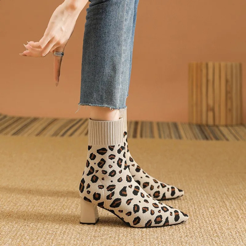 DIMANYU Ankle Boots Women Knitting 2025 High Heel Sock Boots Ladies Pointed Toe Stretch Booties Women 250411