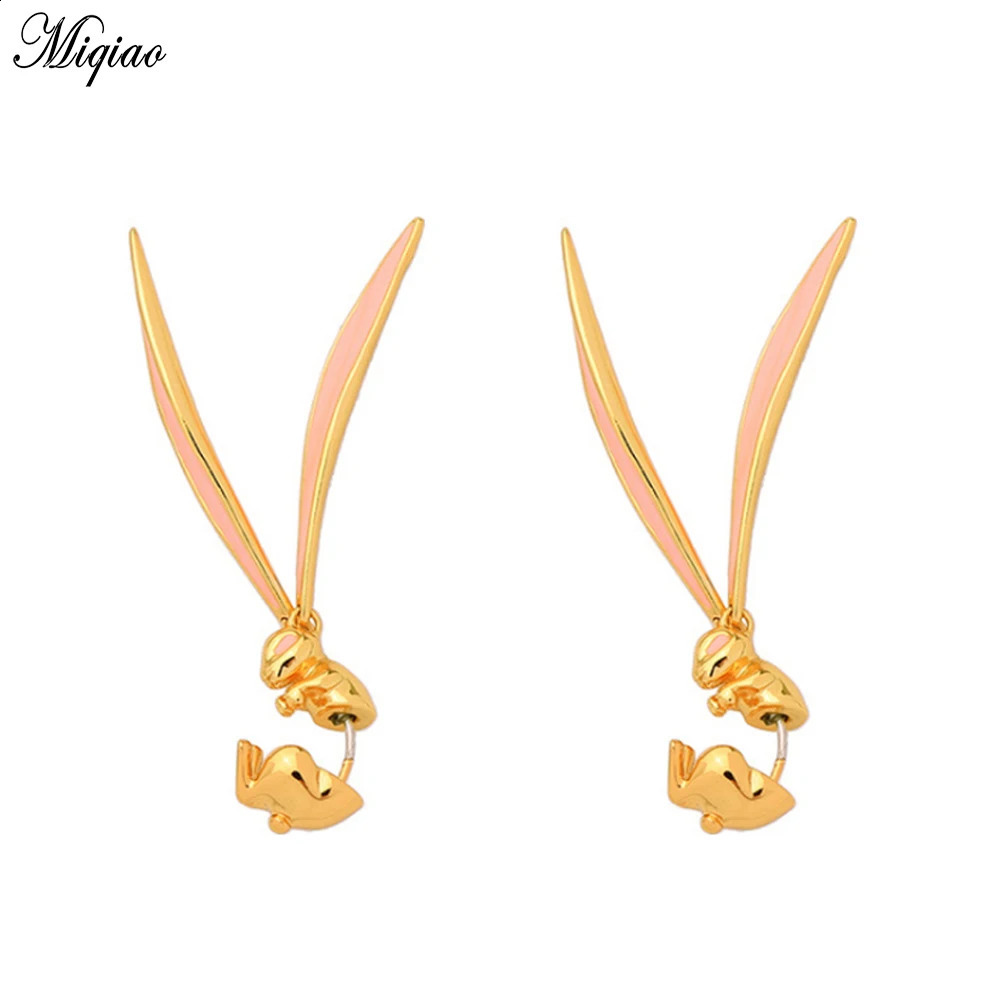 Miqiao 2PCS Fashion Explosion Style Stainless Steel Cute Rabbit Girl Heart shaped Stud Earrings Perforated Jewelry 250409