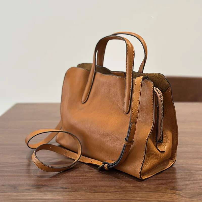 2025 Spring New Handbag Genuine Leather Casual Versatile Tote Soft Cowhide Women's Shoulder Crossbody Bag