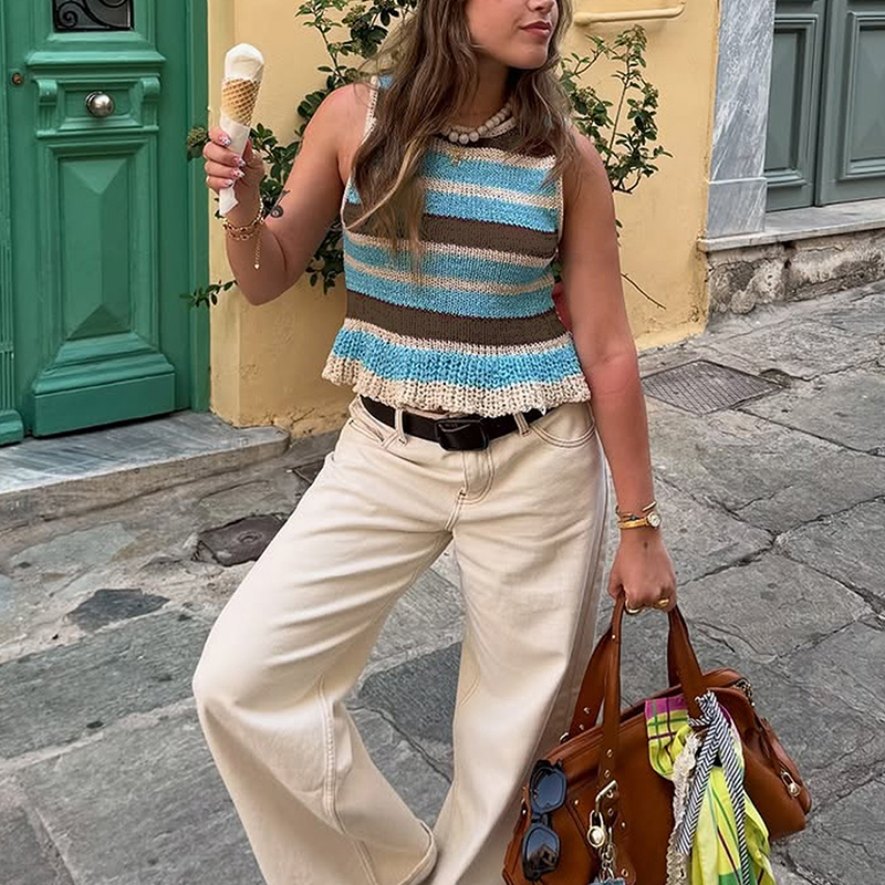 Women's stripe casual elegant knit top for commutin School and nature style going out tops women Spring/Summer/autumn---NBL140