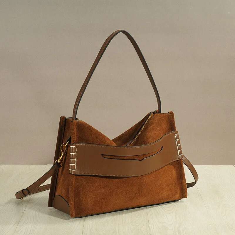 Suede ing Top Layer Cowhide Nubuck Leather Tote Large Capacity Shoulder Crossbody Underarm Bag Women 2024 Autumn New