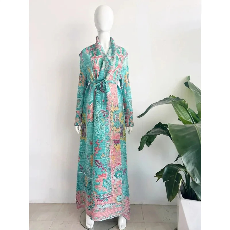 KAF Womens Abaya SpringSummer Collection Flip Collar Long Sleeve Retro Printed n Loose Large Arab y 250411
